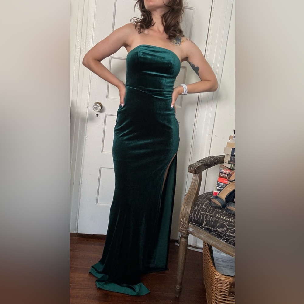 Strapless Floor Length Green Dress